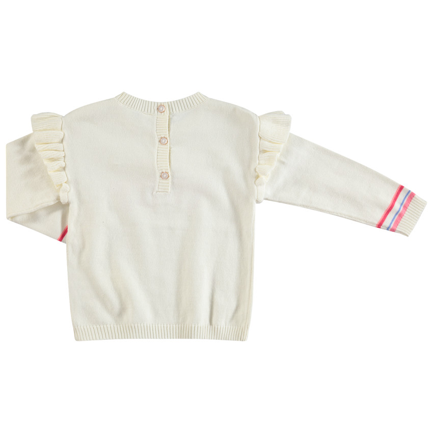 Pull en tricot fin à emmanchures volantées et papillon brodé 