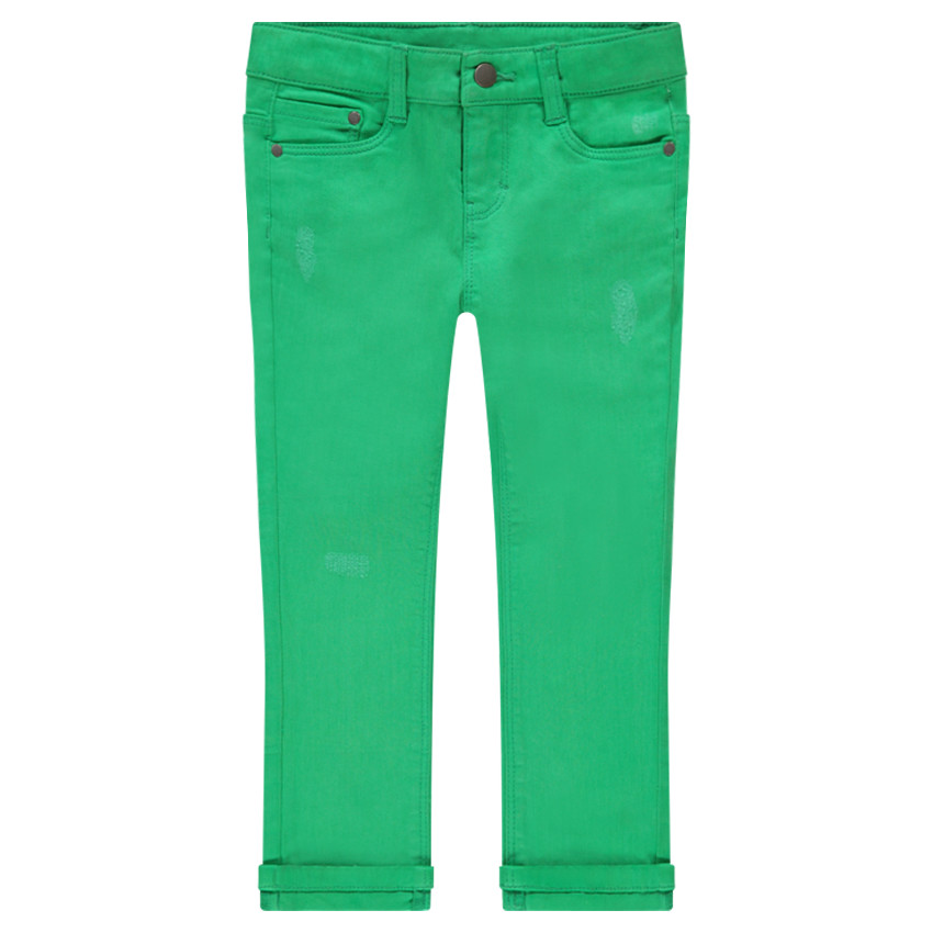 Pantalon en coton effet used uni vert  