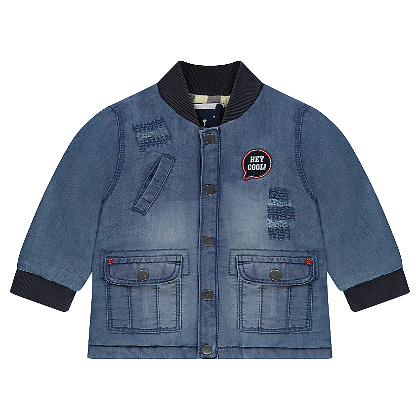 Veste en jeans effet used avec poches et doublure flanelle 