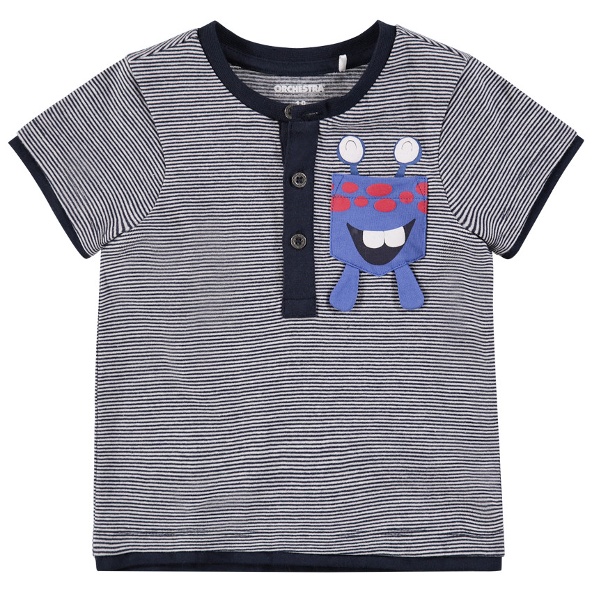 Tee-shirt manches courtes rayé avec monstre printé 