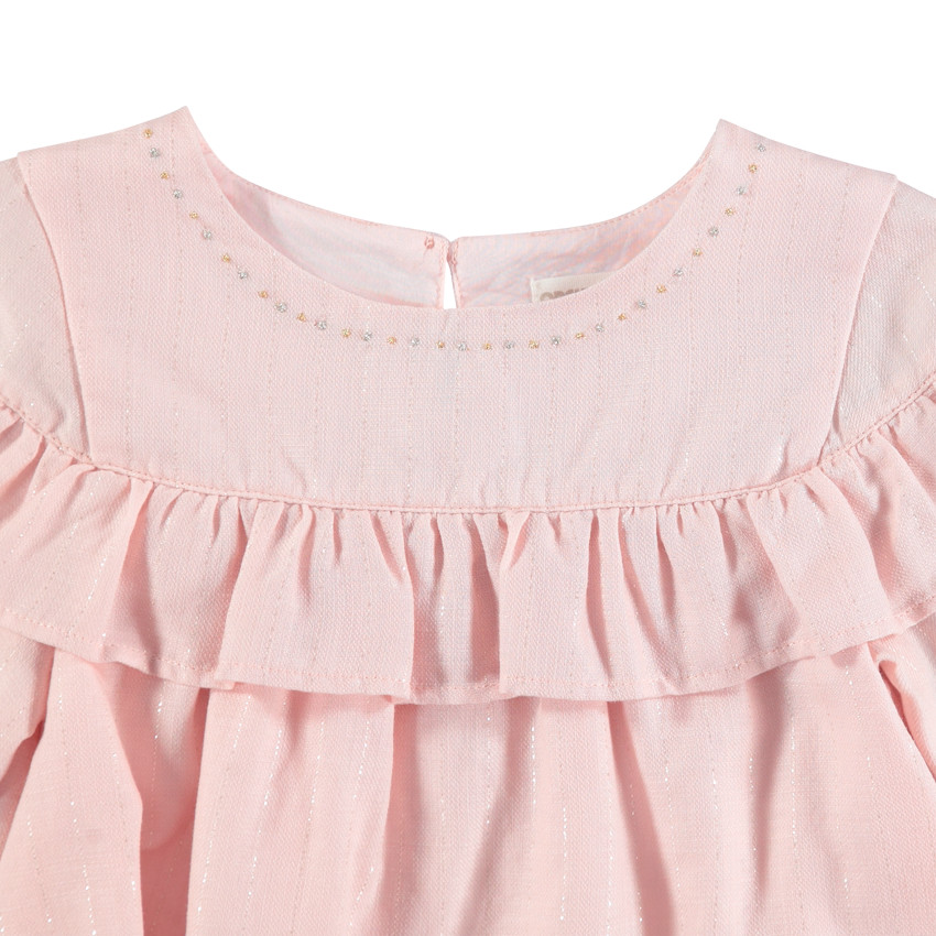 Tunique manches longues volanté à fines broderies 