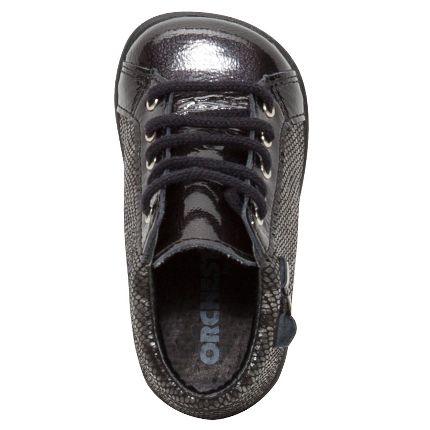 Bottillons en cuir effet serpent à lacets et noeud fantaisie 