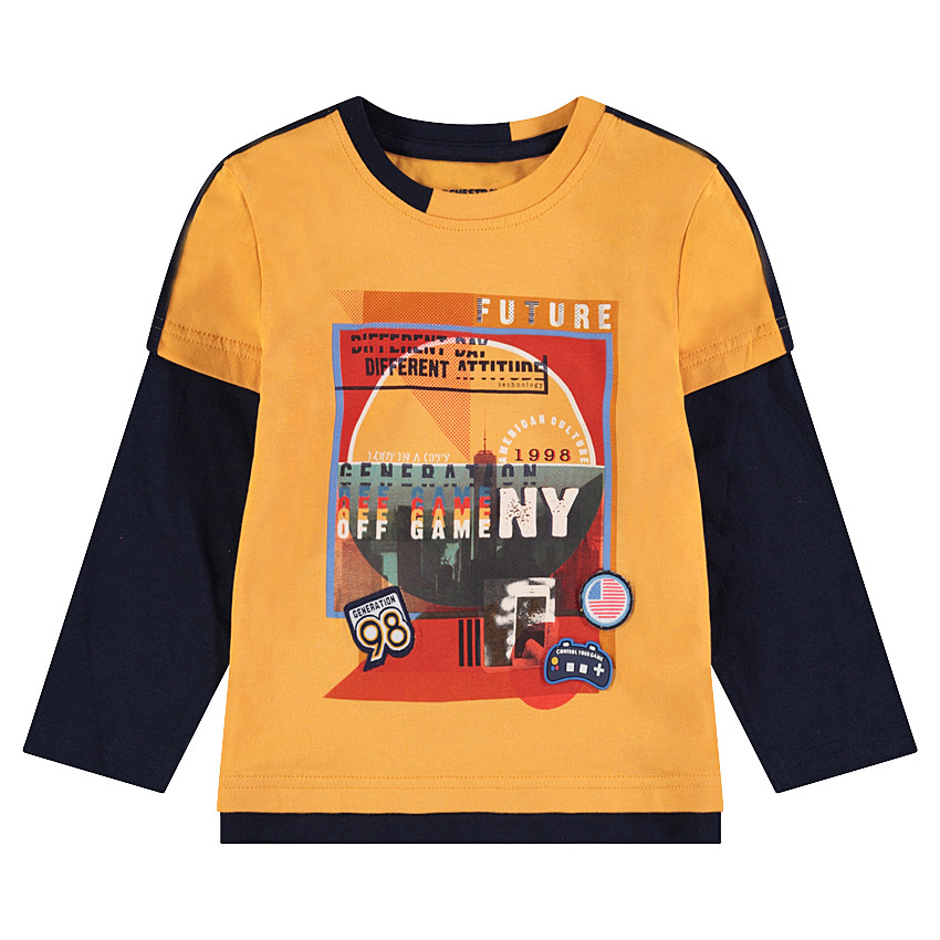 Tee-shirt manches longues effet 2 en 1 bicolore avec motif printé 