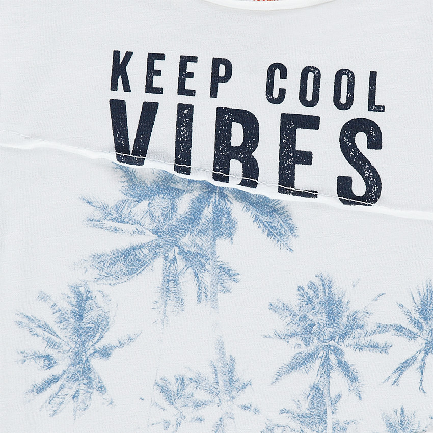 Tee-shirt manches courtes en jersey slub avec palmiers printés 