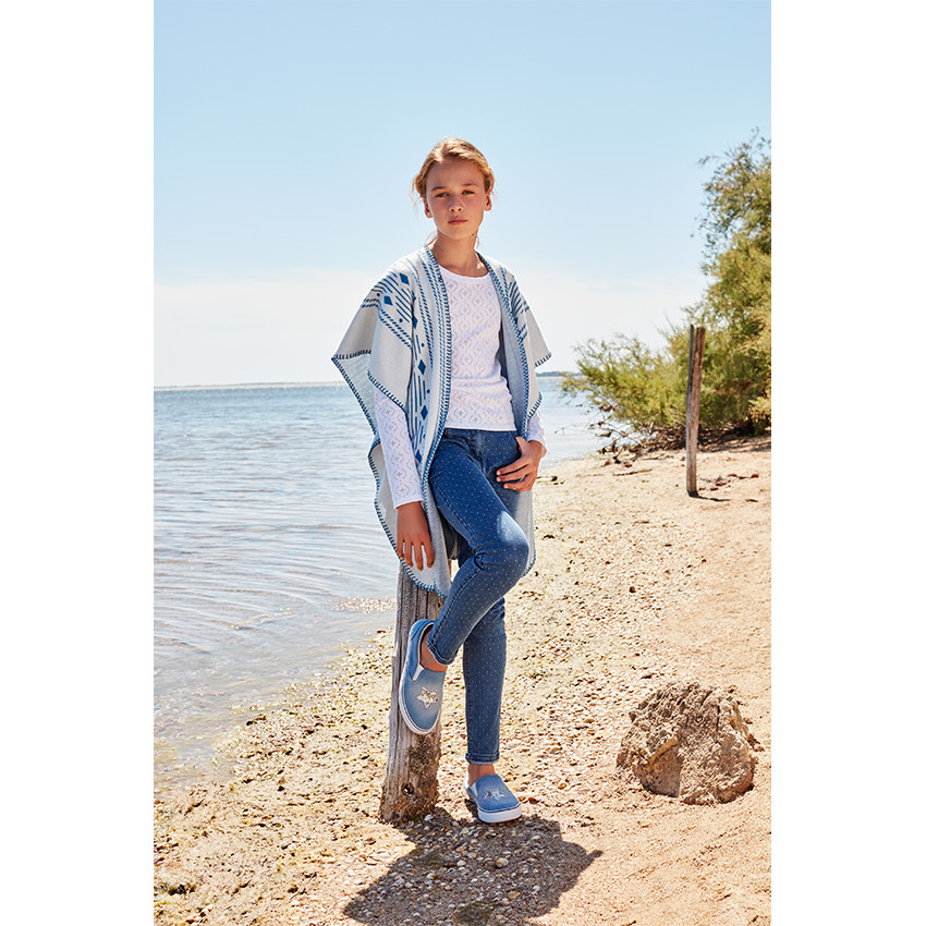 Junior - Cape poncho imprimé ethnique en jacquard feutré 