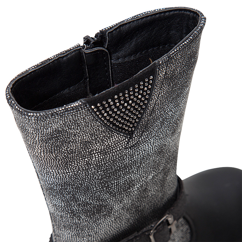 Bottes noires et argentées avec rivets et boucle à paillettes 