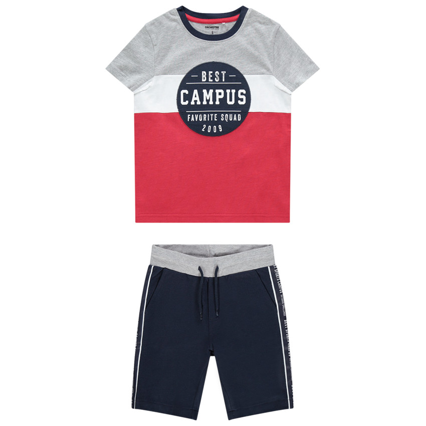 Ensemble avec t-shirt printé et bermuda à bandes 