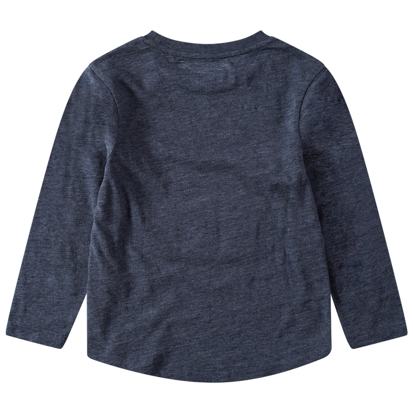 T-shirt manches longues en jersey chiné avec message printé et brodé 