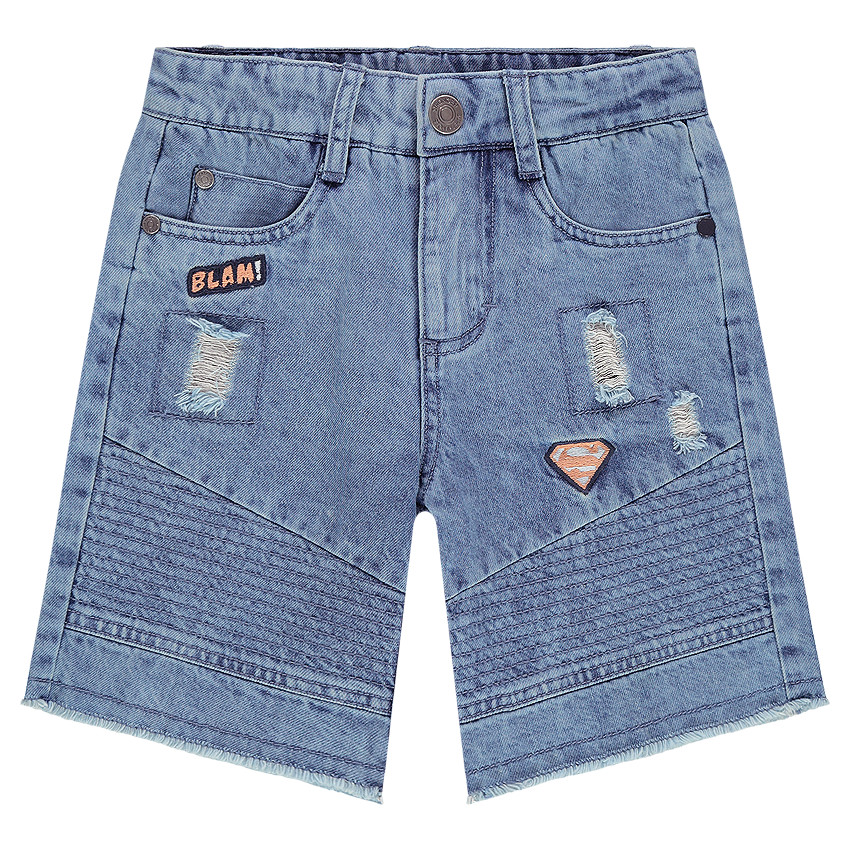 Bermuda en jeans effet crinkle avec texte printé au dos 