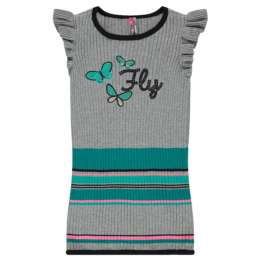 Robe tricot à volants, rayures et sequins 