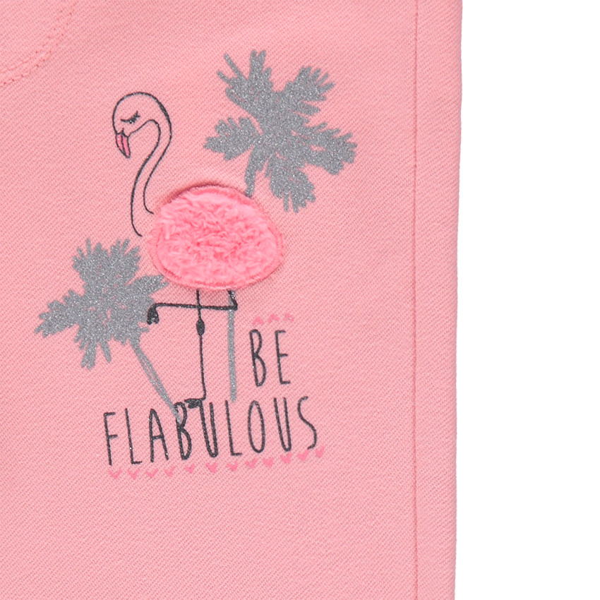 Jegging uni rose avec flamant rose en sherpa et palmiers printés 