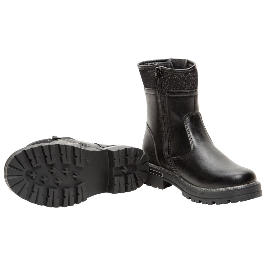 1/2 bottes effet cuir à liseré pailleté et crampons 