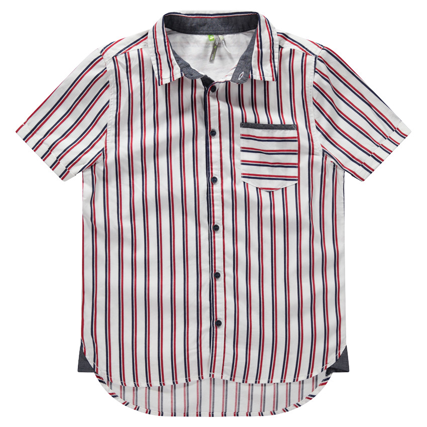 Junior - Chemise manches courtes à rayures verticales et poche 