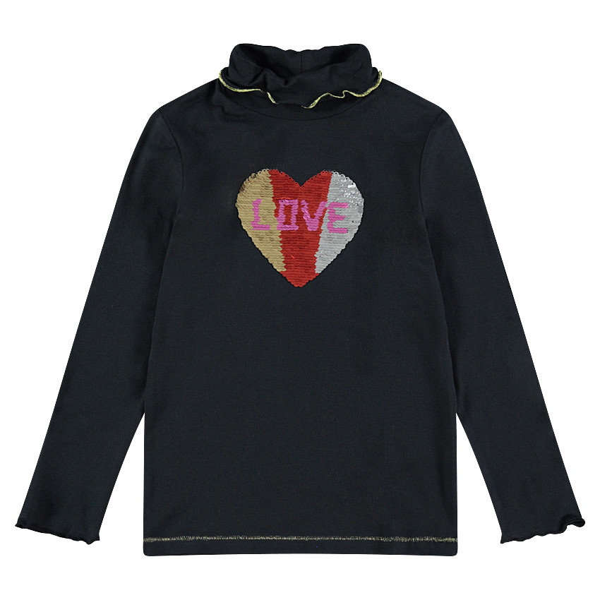 Sous-pull en jersey avec col roulé et coeur sequins magiques rose/doré 