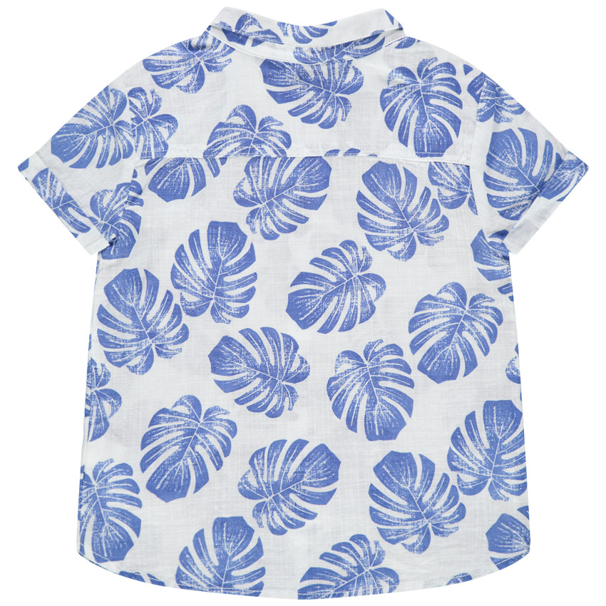 Chemise manches courtes à feuilles bleues all-over 
