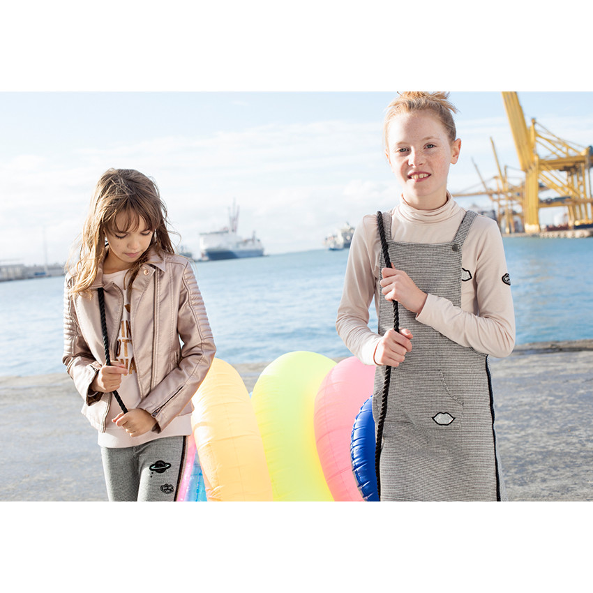 Junior - Jegging en molleton pied de poule avec badges et bandes brillantes 