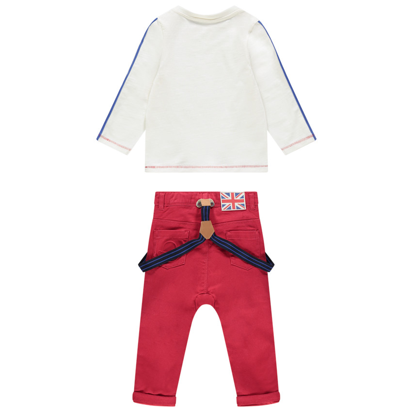 Ensemble avec t-shirt à message et pantalon à bretelles amovibles 