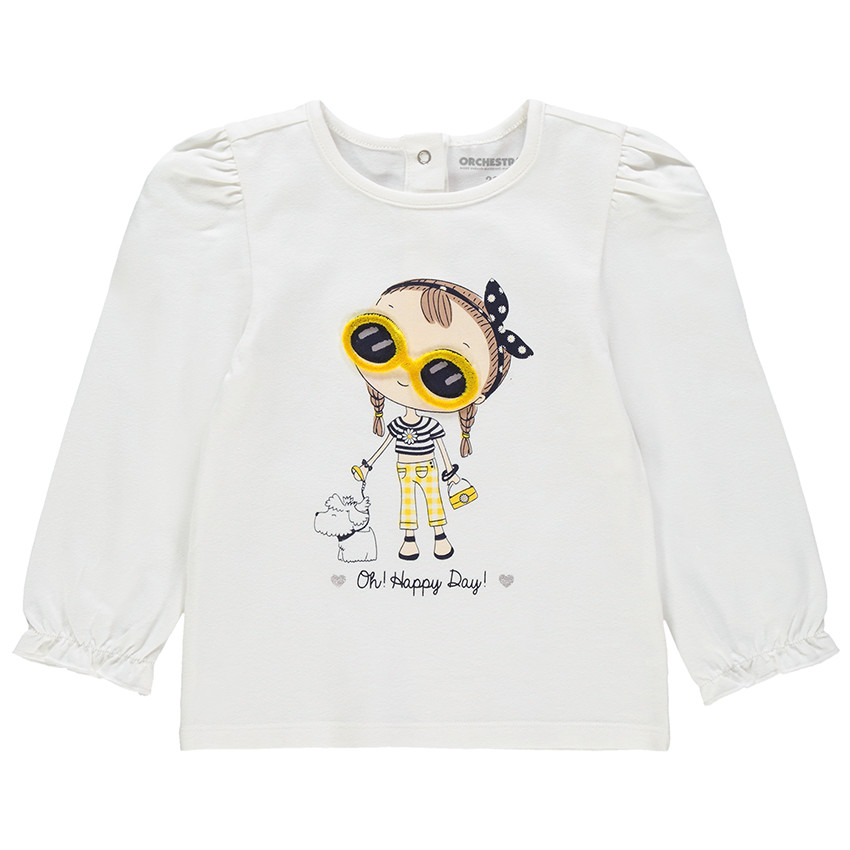 T-shirt manches longues en coton bio print fillette  