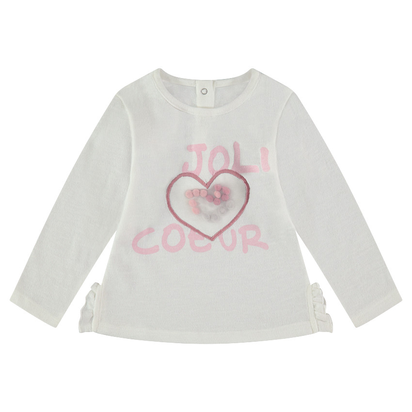 Tee-shirt manches longues en tricot fin slub avec motif fantaisie 