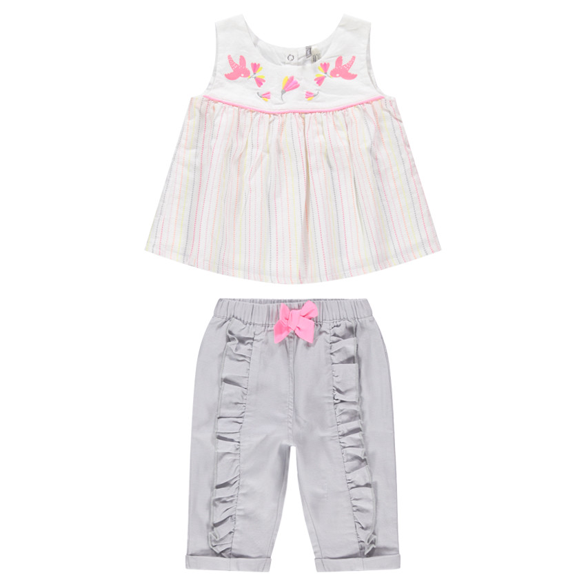 Ensemble avec tunique sans manches rayée et pantalon à volants 