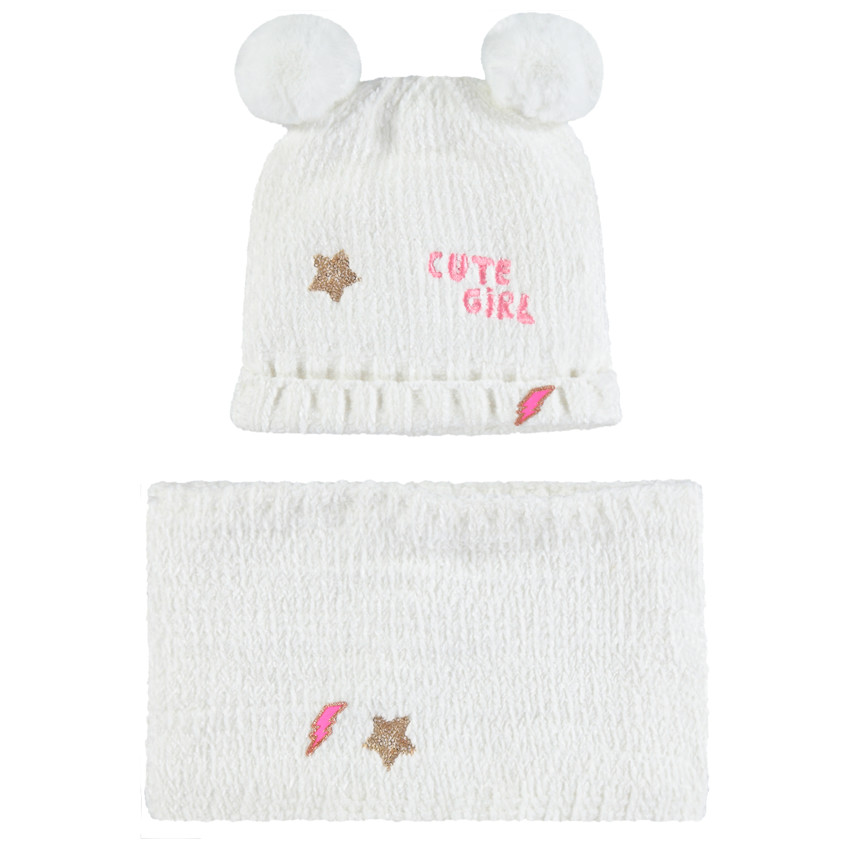 Ensemble bonnet et écharpe en maille chenille avec oreilles en relief 