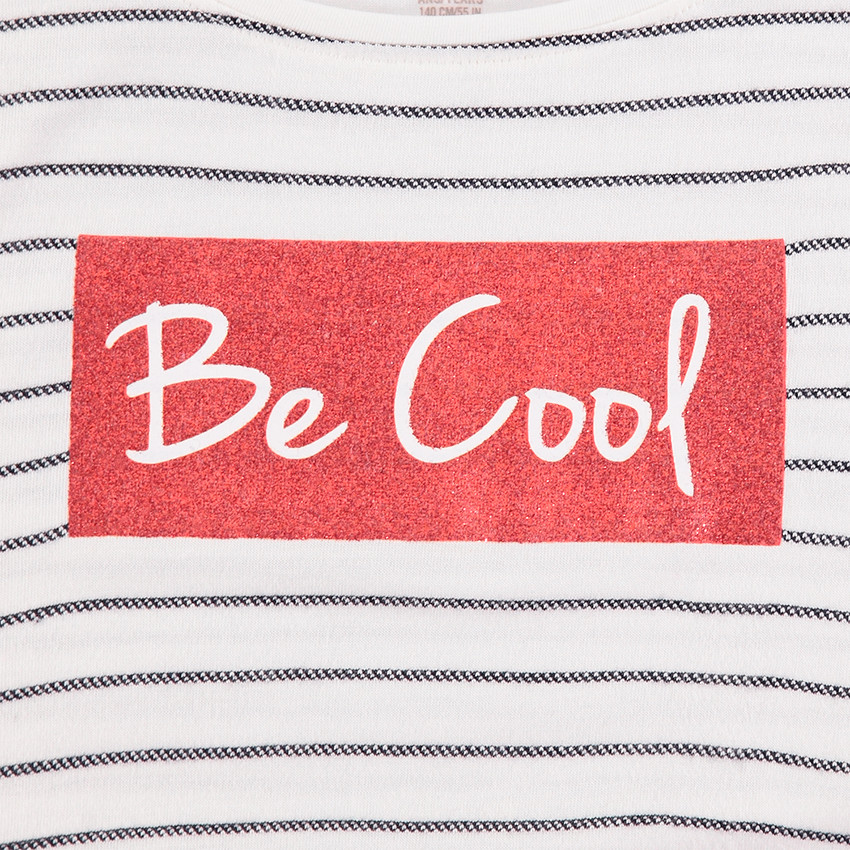 Tee-shirt manches longues à rayures jacquard et print pailleté 