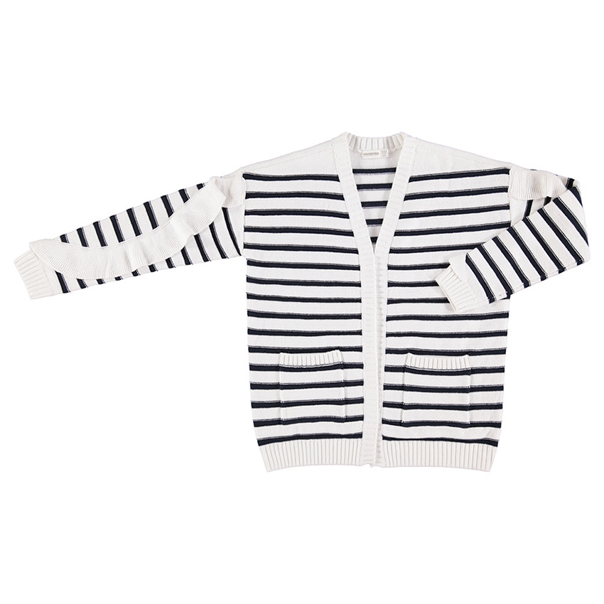 Junior - Gilet en tricot à rayures en jacquard avec volants et poches 