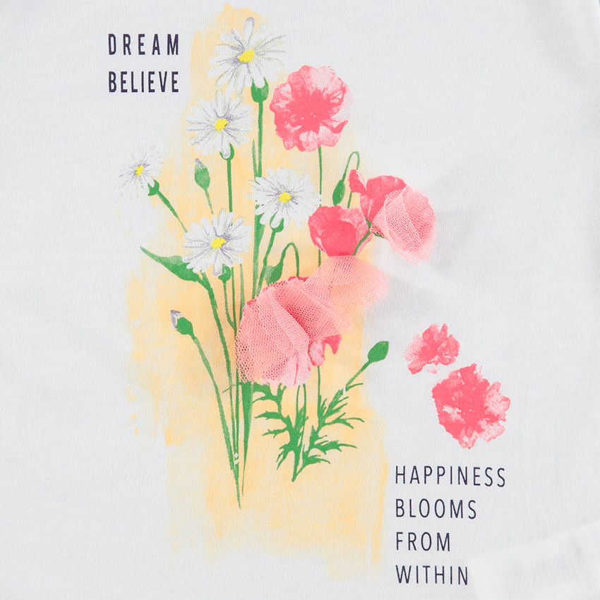 Tee-shirt manches courtes à épaules ajourées et fleurs printées 