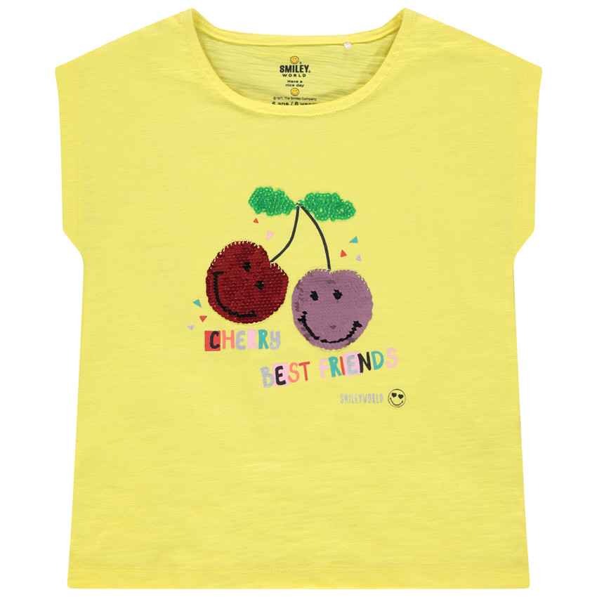 T-shirt manches courtes à cerises Smiley en sequins magiques 
