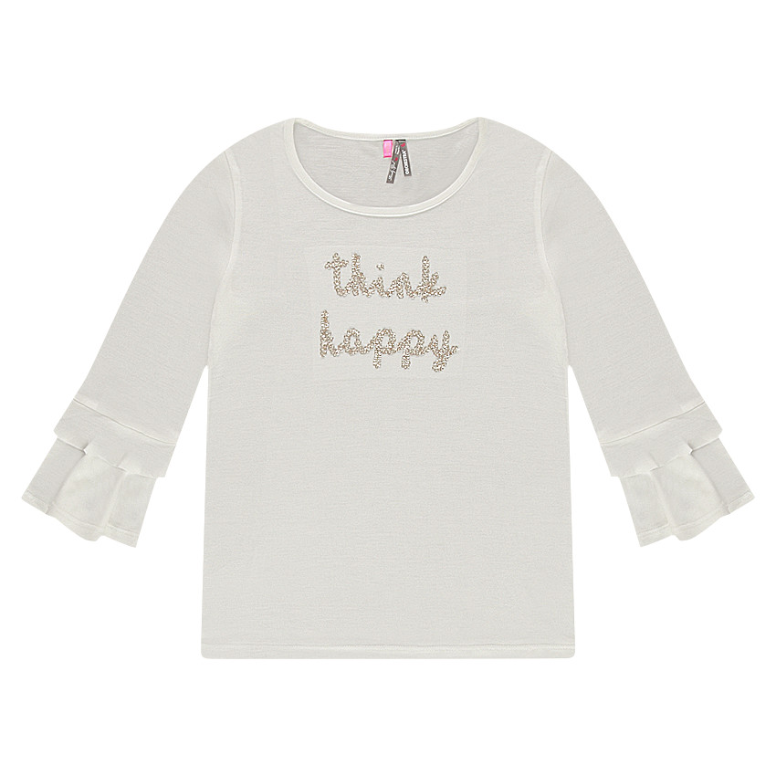 Tee-shirt manches 3/4 volantées avec inscription fantaisie sur le devant 