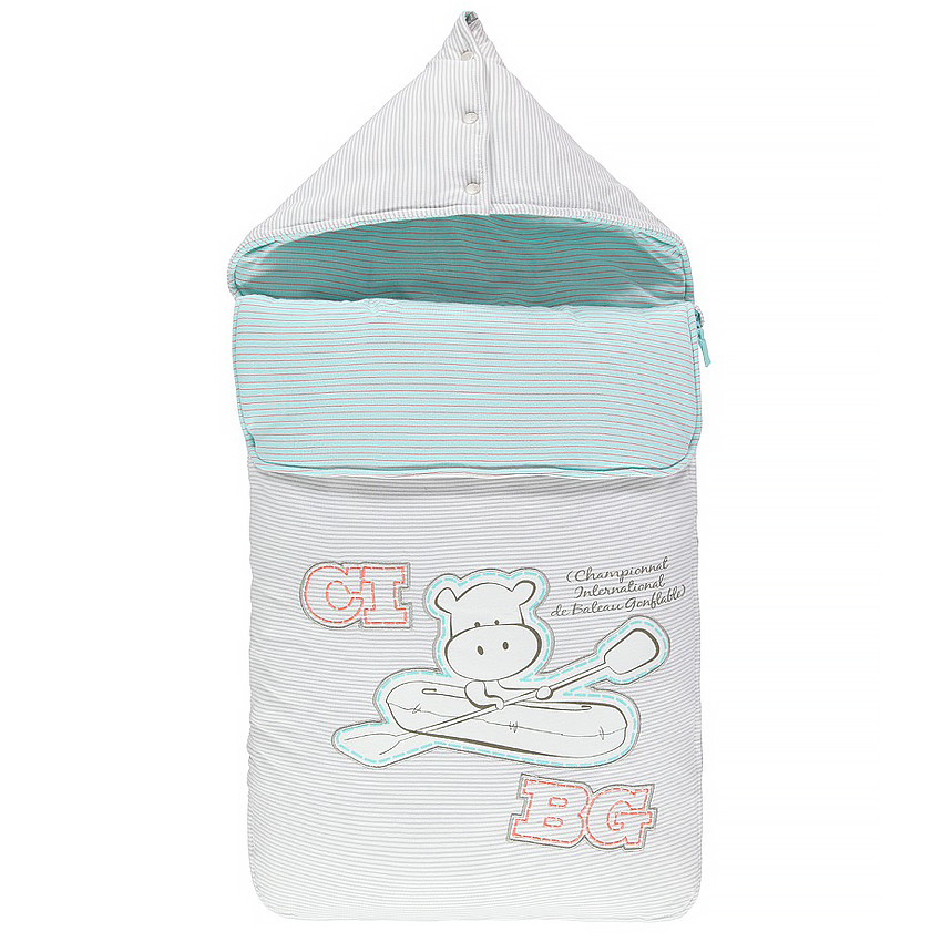 Nid d’ange rayé en jersey avec patch hippopotame et inscriptions 