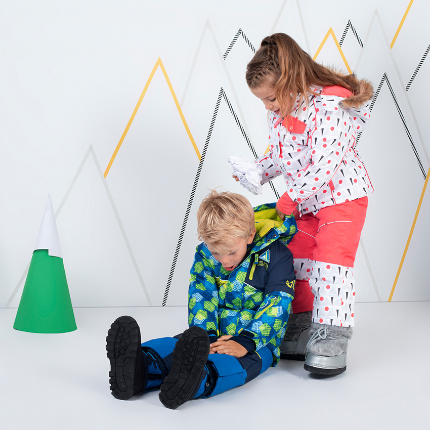 Blouson de ski bicolore avec poches zippées et bandes printées 