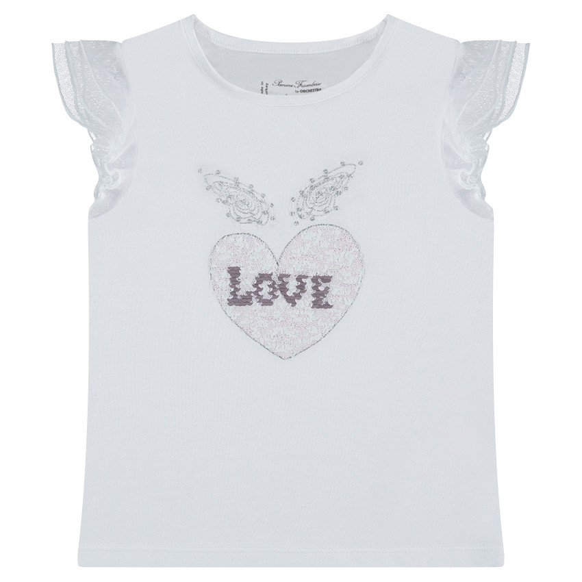 Tee-shirt manches courtes avec coeur en sequins magiques 