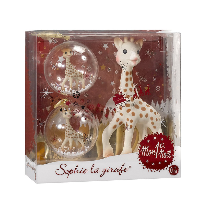 Coffret Sophie la Girafe + 2 boules de Noël 