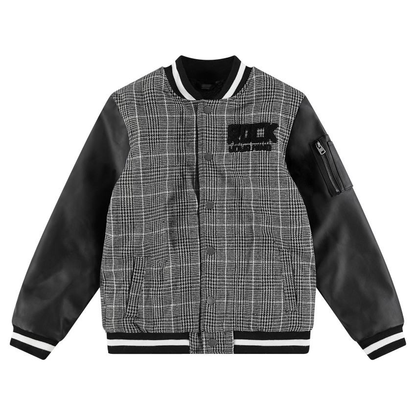 Blouson esprit teddy avec manches en simili et motif pied de poule 