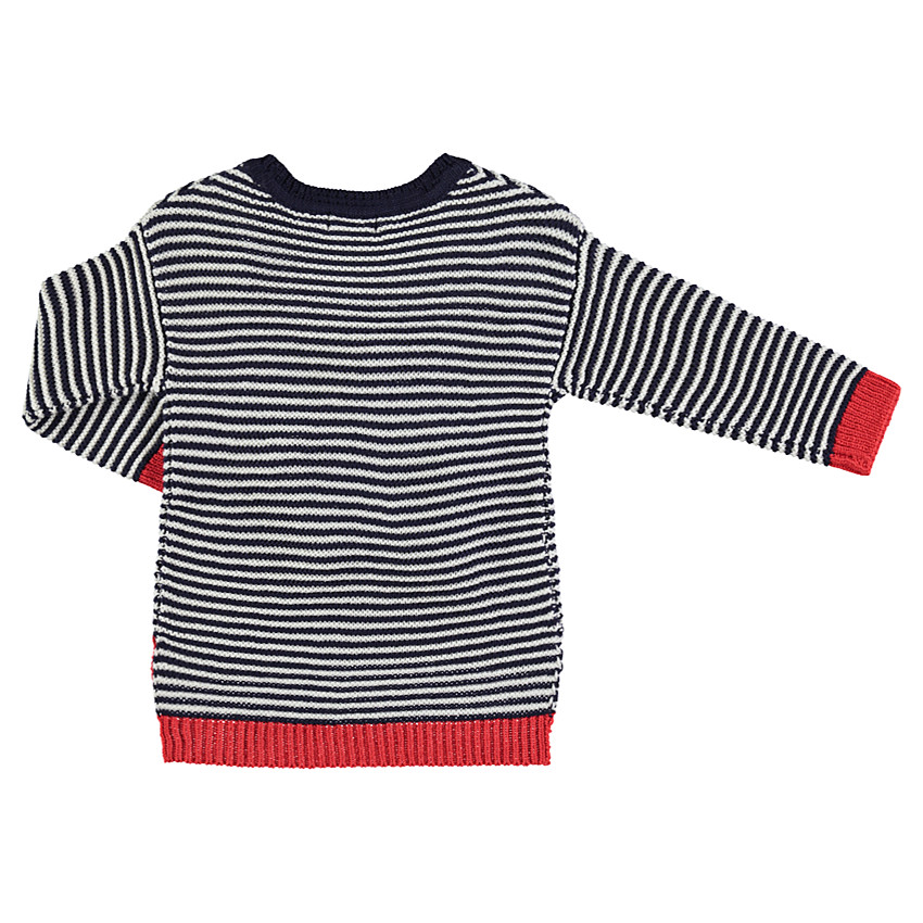 Pull en tricot avec rayures contrastées et pompons 