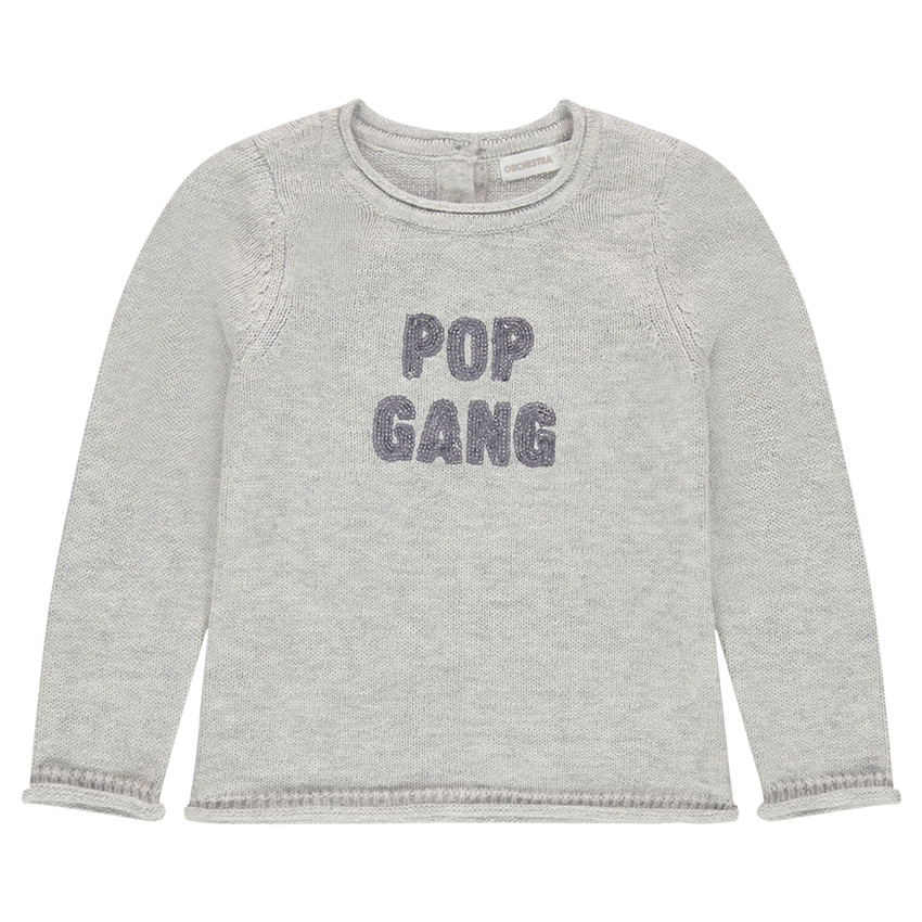 Pull en tricot uni avec message en sequins 