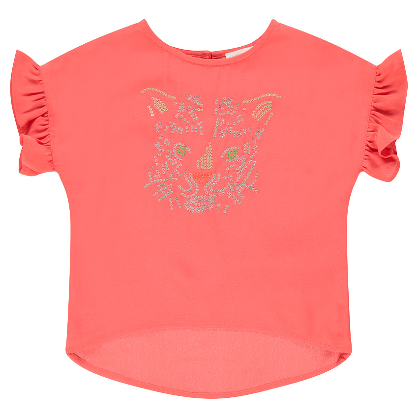 Top manches courtes en voile avec tigre en strass 