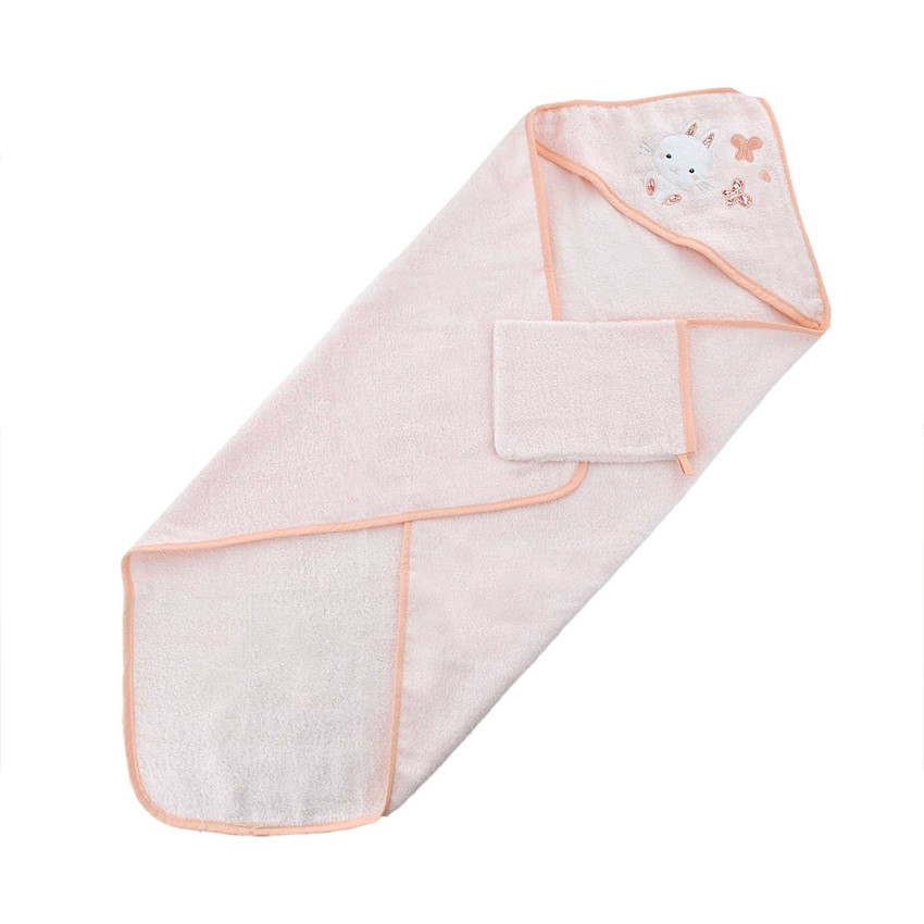 Cape de bain Lapinou avec gant – Rose 