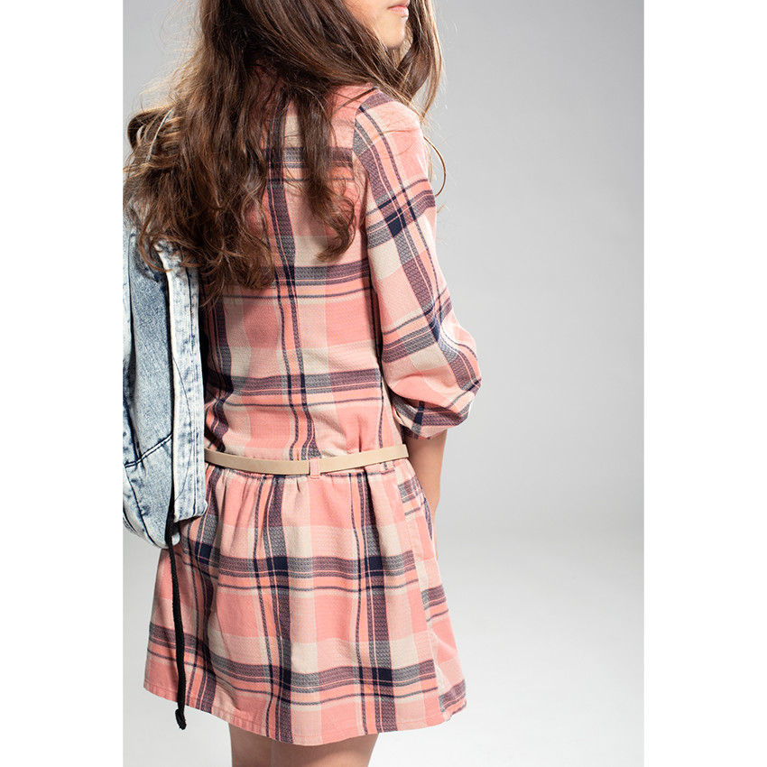 Robe manches longues à larges carreaux et ceinture amovible 