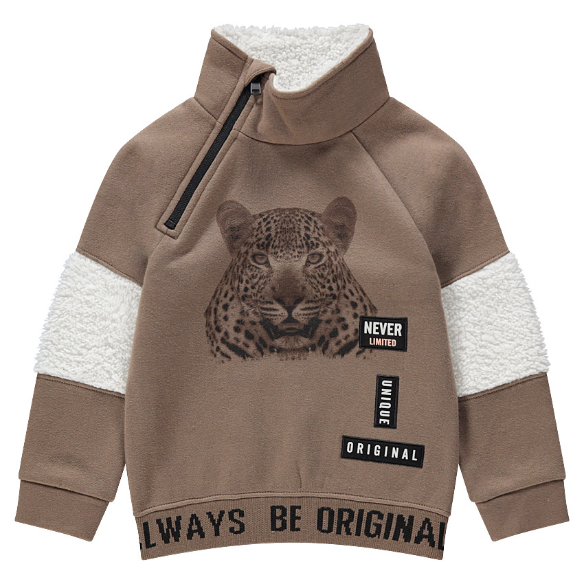 Sweat en molleton avec léopard printé et doublure sherpa 