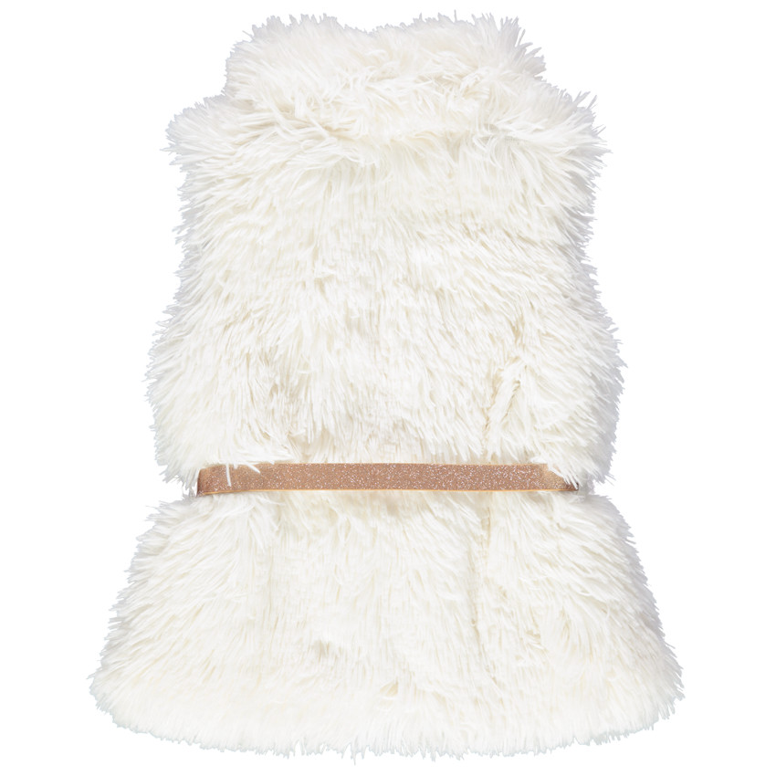 Gilet en fausse fourrure avec ceinture pailletée et fleur brodée 