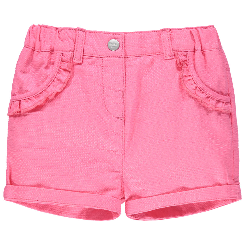 Short rose en maille à poches volantées 