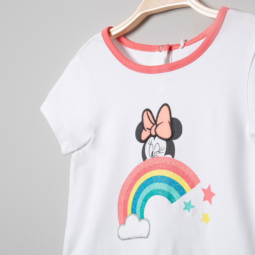 Robe manches courtes en coton bio print Minnie Disney et paillettes 