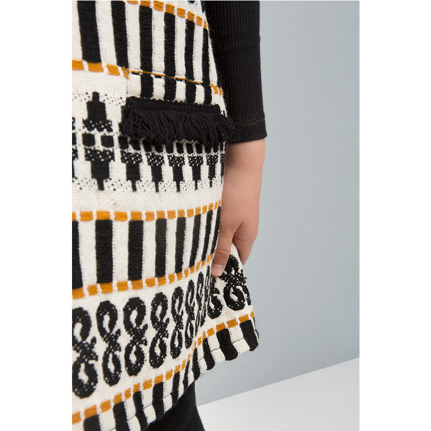 Robe manches courtes à motif ethnique jacquard et franges 