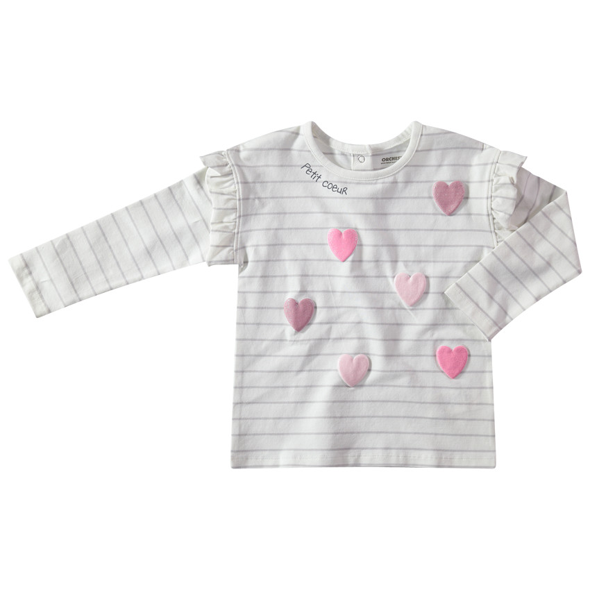 T-shirt manches longues rayé avec motif pailleté en relief 