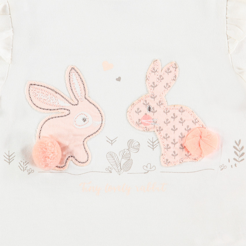 Tee-shirt manches longues en jersey avec lapins patchés et pompons 