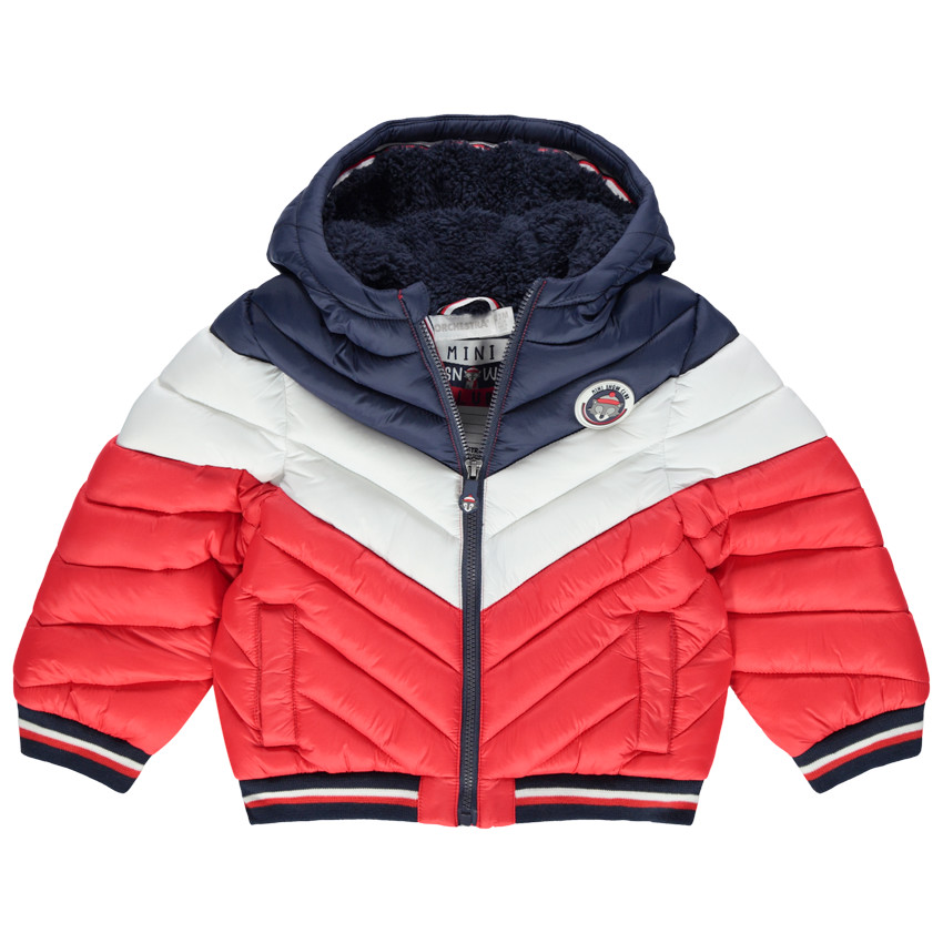 Doudoune matelassée tricolore à  capuche 