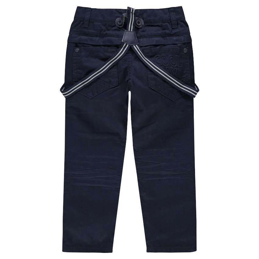 Pantalon en toile bleu marine avec bretelles rayées amovibles 