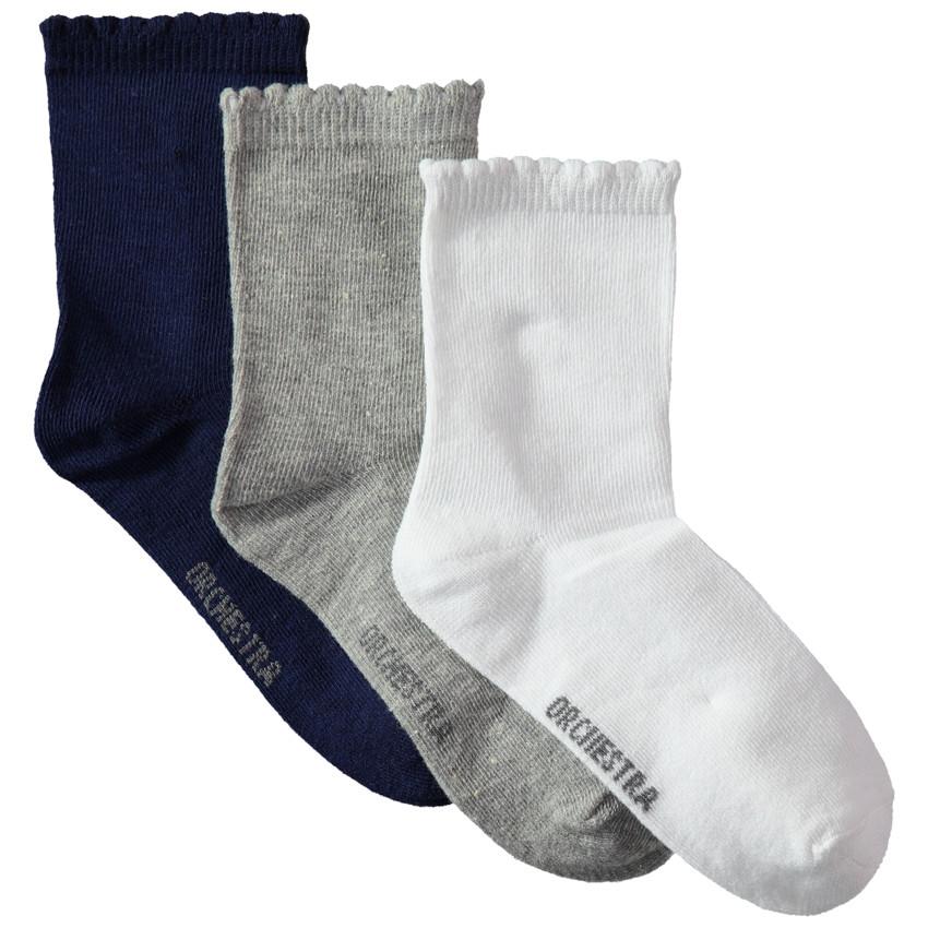 Lot de 3 paires de chaussettes unies avec bord-côte fantaisie 